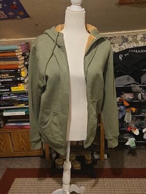 Olive Green Fur-Lined Hoodie Zip Up